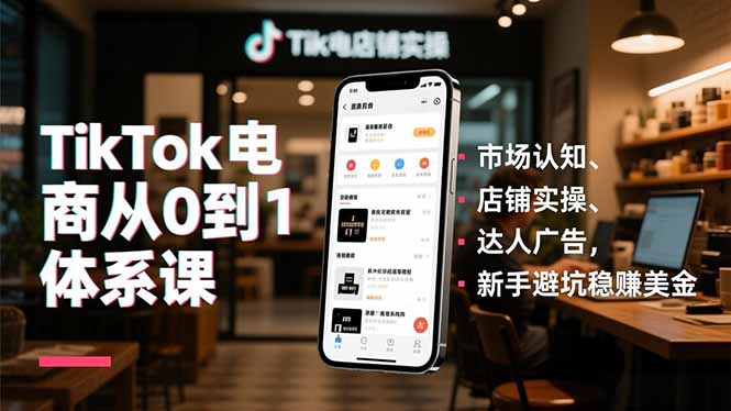 TikTok电商从0到1体系课，市场认知、店铺实操、达人广告，新手避坑稳赚美金-kaixinyz