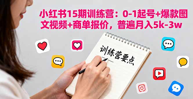 小红书15期训练营：0-1起号+爆款图文视频+商单报价，普遍月入5k-3w-kaixinyz