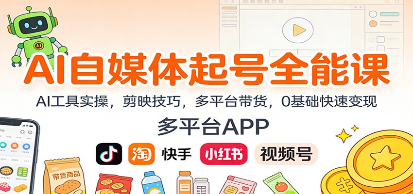 AI自媒体起号全能课：AI工具实操，剪映技巧，多平台带货，0基础快速变现-kaixinyz