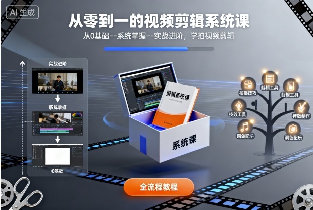 从零到一的视频剪辑系统课，从0基础--系统掌握--实战进阶，学拍视频剪辑-kaixinyz