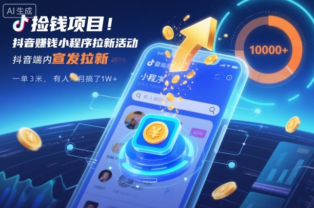 捡钱项目！抖音賺钱小程序拉新活动，抖音端内宣发拉新，一单3米，有人半个月搞了1W+-kaixinyz
