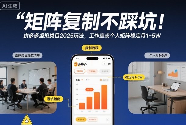 矩阵复制不踩坑！拼多多虚拟类目2025玩法，工作室或者个人矩阵稳定月1-5W【揭秘】-kaixinyz