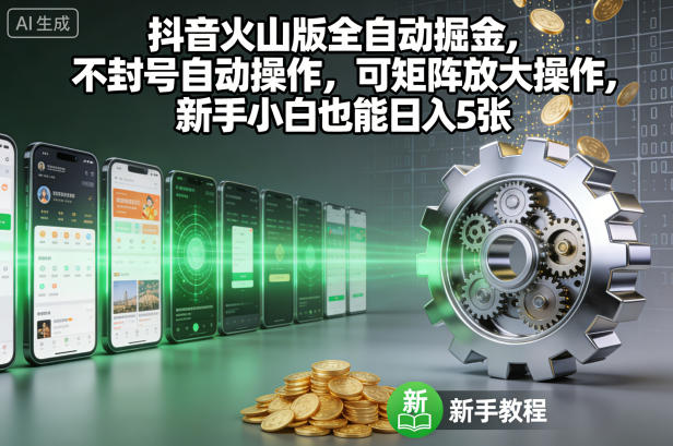 抖音火山版全自动掘金，不封号自动操作，可矩阵放大操作，新手小白也能日入5张【揭秘】-kaixinyz