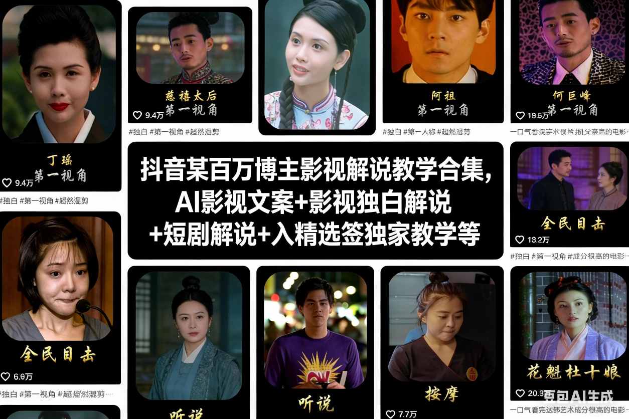 抖音某百万博主影视解说教学合集,AI影视文案+影视独白解说+短剧解说+入精选签独家教学等-kaixinyz