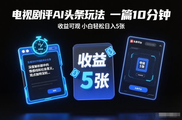 电视剧评AI头条玩法，一篇10分钟，收益可观，小白轻松日入5张+【独家】-kaixinyz
