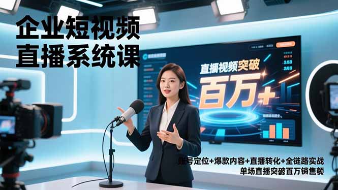 企业短视频直播系统课，账号定位+爆款内容+直播转化+全链路实战，单场直播突破百万销售额-kaixinyz