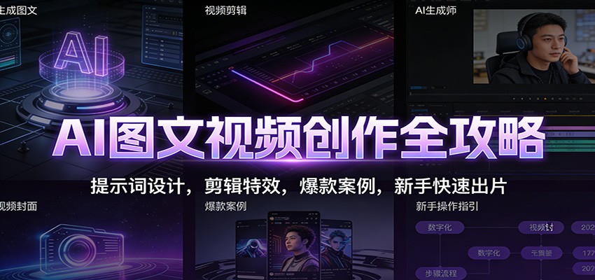 AI图文视频创作全攻略：提示词设计，剪辑特效，爆款案例，新手快速出片-kaixinyz