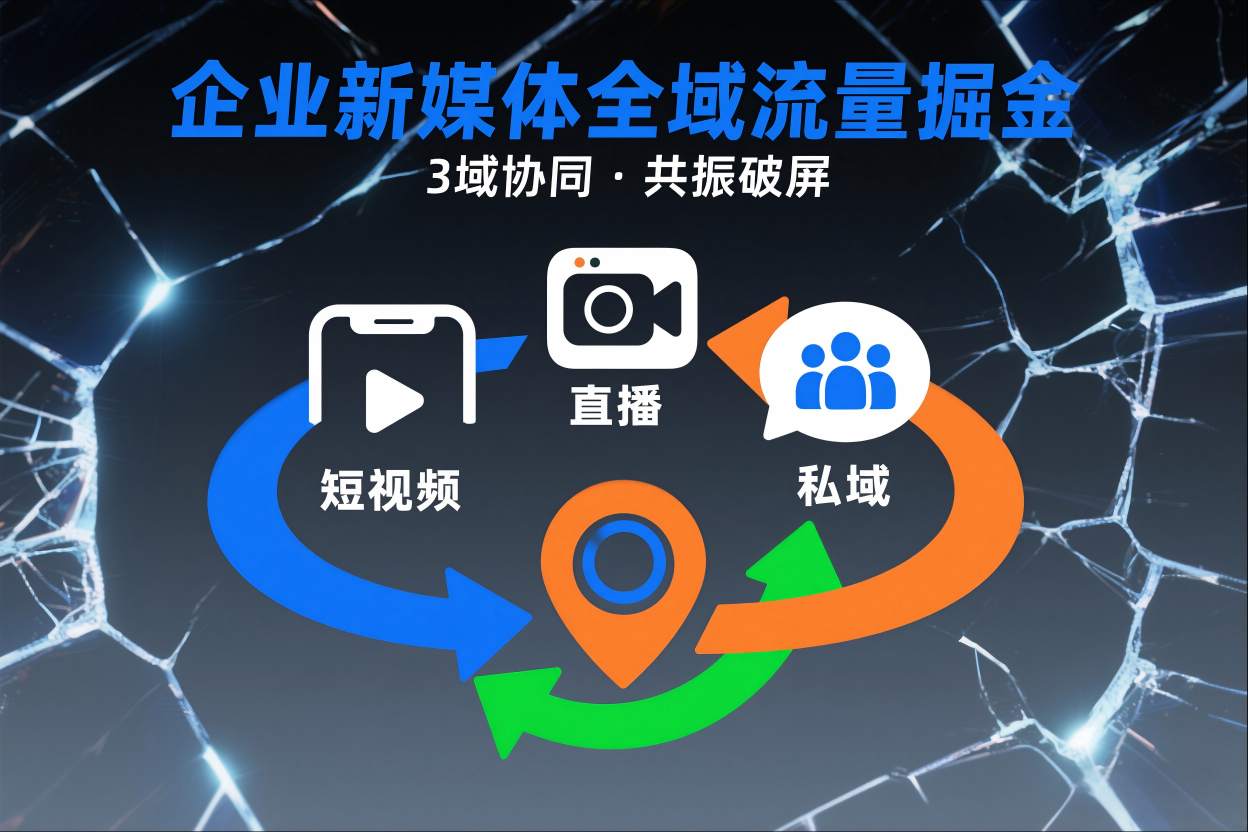 短视频全域商业模式，企业新媒体全域流量掘金，3域协同，共振破屏，短视频-直播-私域-地域-kaixinyz