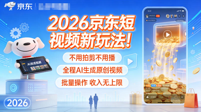 2026京东短视频新玩法！不用拍剪不用播，全程AI生成原创视频，批量操作收入无上限-kaixinyz