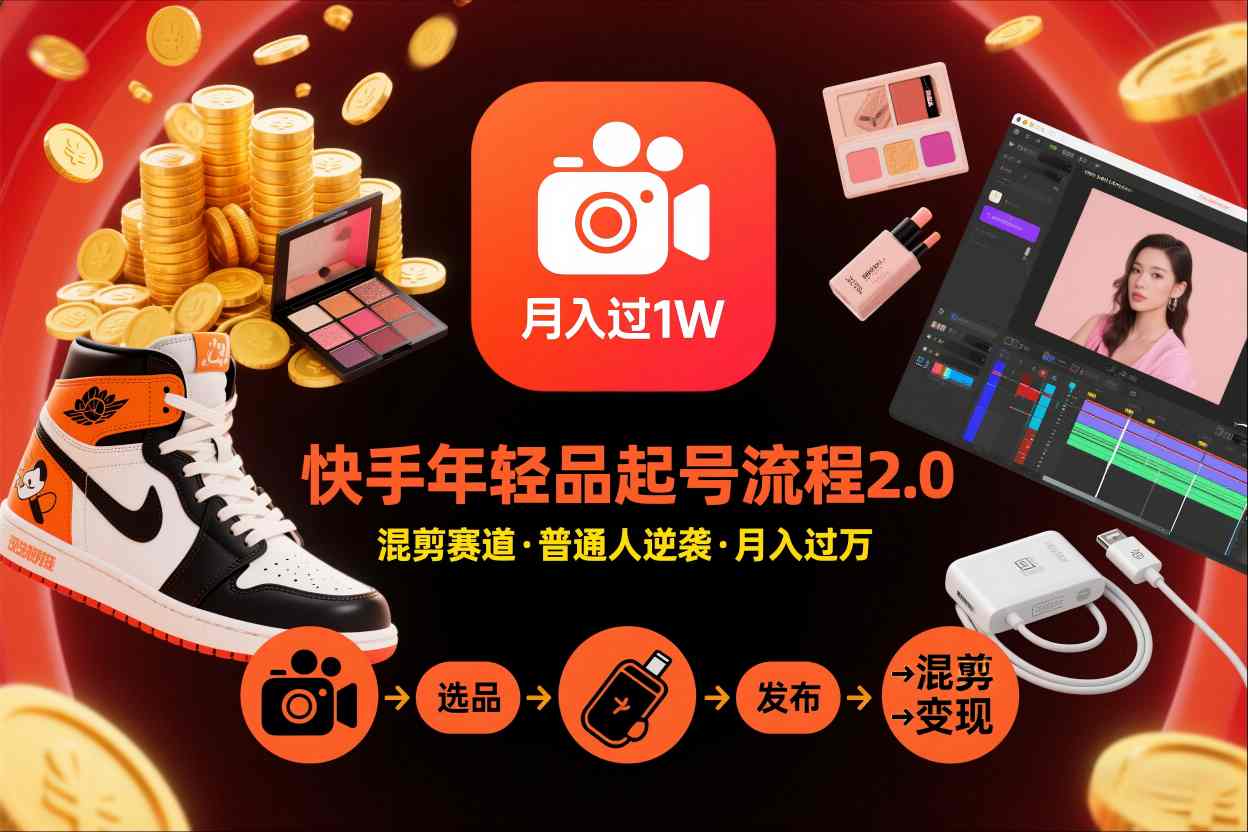 快手短视频带货年轻品起号流程2.0，快手年轻品混剪赛道，普通人也能月入过1W-kaixinyz