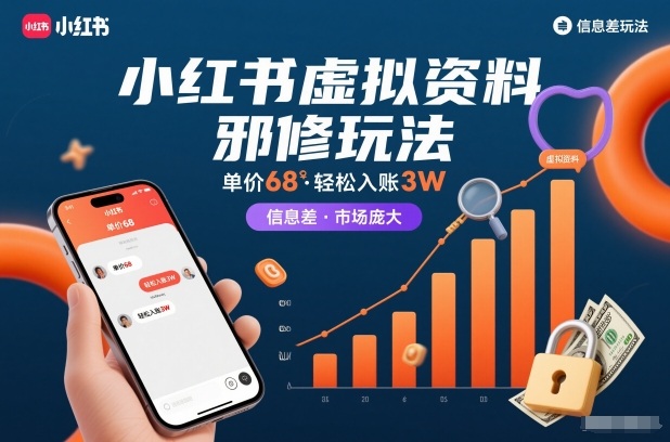 小红书虚拟资料邪修玩法，单价68，轻松入账3W，信息差玩法，市场庞大-kaixinyz