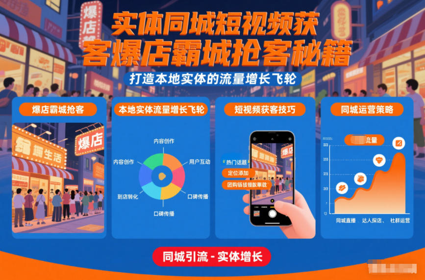 实体同城短视频获客爆店霸城抢客秘籍，打造本地实体的流量增长飞轮-kaixinyz