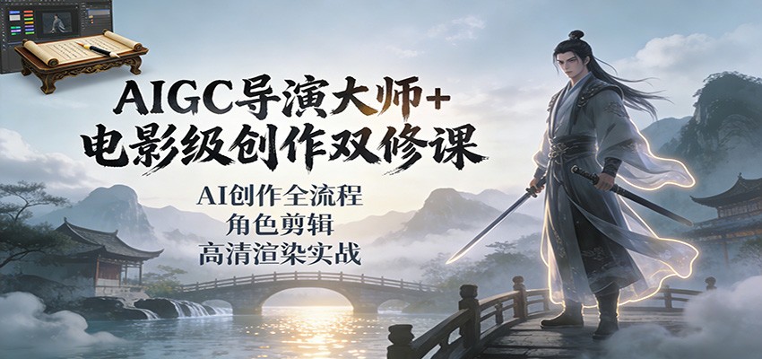 AIGC导演大师+电影级创作双修课：AI创作全流程、角色剪辑、高清渲染实战-kaixinyz