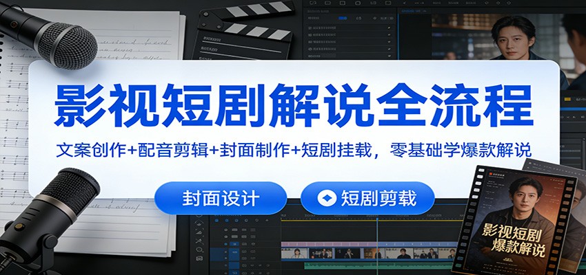 影视短剧解说全流程：文案创作+配音剪辑+封面制作+短剧挂载，零基础学爆款解说-kaixinyz