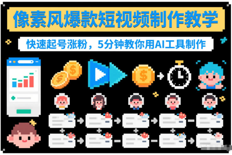 像素风爆款短视频制作教学，快速起号涨粉，5分钟教你用AI工具制作-kaixinyz