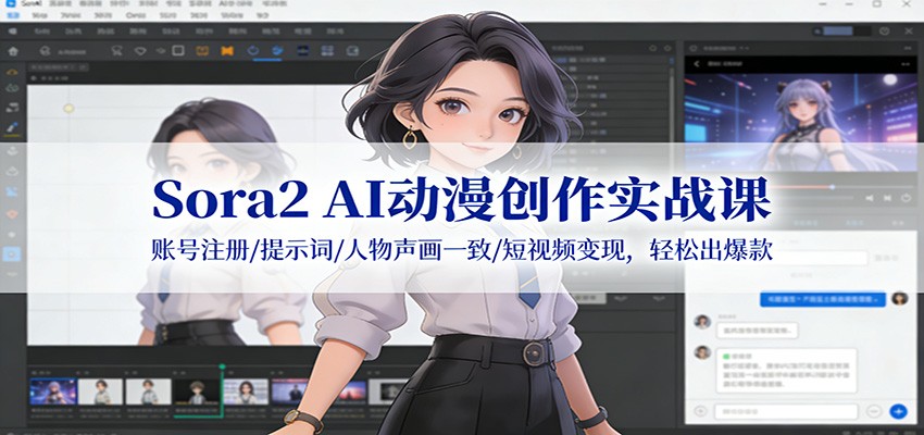 Sora2 AI动漫创作实战课：账号注册/提示词/人物声画一致/短视频变现，轻松出爆款-kaixinyz
