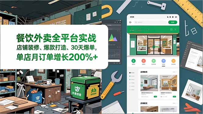 餐饮外卖全平台实战，店铺装修、爆款打造、30天爆单，手把手教学，单店月订单增长200%+-kaixinyz