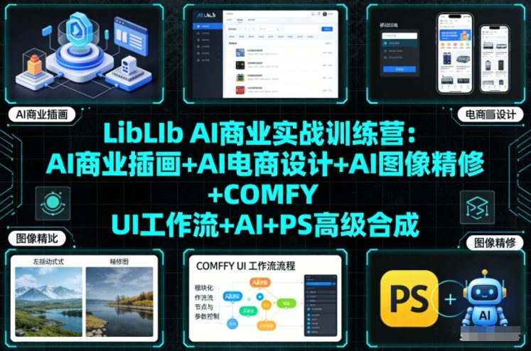 LibLIb AI商业实战训练营：AI商业插画+AI电商设计+AI图像精修+COMFY UI工作流+AI+PS高级合成-kaixinyz