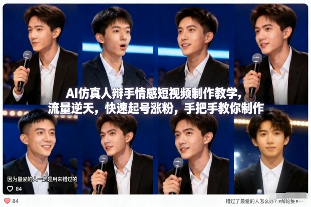 AI仿真人辩手情感短视频制作教学，流量逆天，快速起号涨粉，手把手教你制作-kaixinyz