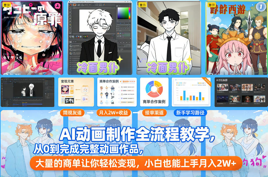 AI动画制作全流程教学，从0到完成完整动画作品，大量的商单让你轻松变现，小白也能上手月入2W+-kaixinyz